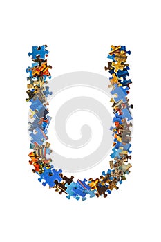 Letter U made of puzzle pieces