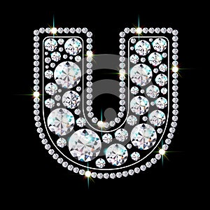 Letter U made from sparkling diamonds vector eps 10