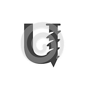 Letter U Screw Logo Template For Construction Ironmonger Symbol Design
