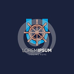Letter U Ship Steering Wheel Logo Design Vector Icon Graphic Emblem Illustration
