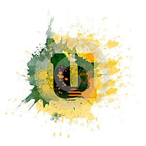 letter U typography design, dark green and yellow ink splash grunge watercolor splatter, isolated on white, grungy backgro photo