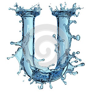 Letter U. Water splashes alphabet isolated on a white background.