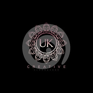 Letter UK Elegant initial logo Lotus vector