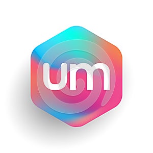 Letter UM logo in hexagon shape and colorful background, letter combination logo design for business and company identity photo
