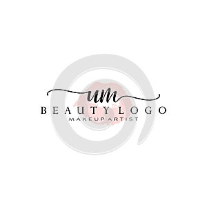 Letter UM Watercolor Lips Premade Logo Design, Logo for Makeup Artist Business Branding, Blush Beauty Boutique Logo Design,