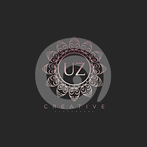Letter UZ Elegant initial logo Lotus vector
