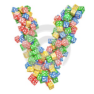 Letter V, from ABC Alphabet Wooden Blocks. 3D rendering