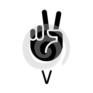 Letter V in ASL system black glyph icon