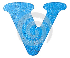 Letter V, Blue water drops - White background