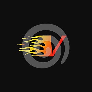 Letter V Burning flame logo design template