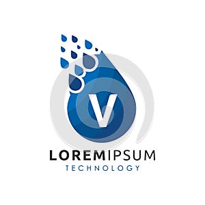 Letter V Drop Water Logo Vector.