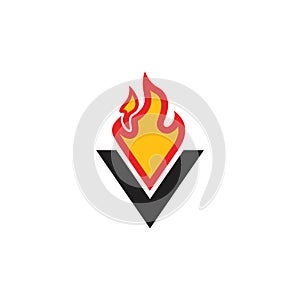 Letter v flame fire simple motion logo vector