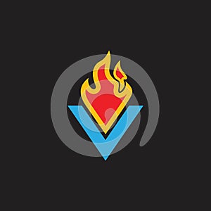 Letter v flame fire simple motion logo vector