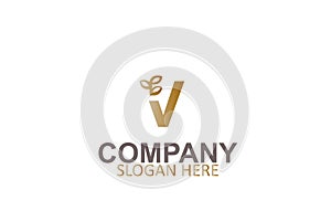 Letter V Golden Logo Design Vector