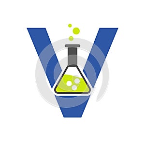 Letter V Lab Logo Concept for Science, Healthcare, Medical, Laboratory, Chemical and Nature Symbol