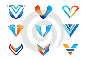 Letter V logo, abstract elements concept company logos, collection set of letters V blue business logo symbol icon vector design