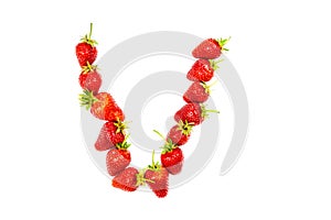 Letter V made from ripe strawberries on a white background