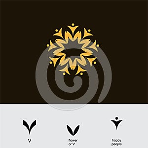 Letter V Monogram Repeating Flower Simetry Logo photo