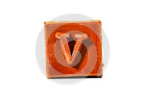 Letter V. Rubber stamp with wooden handle. Entire alphabet available