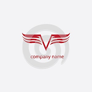 Letter V simple logo illustration of a red wing. vector design