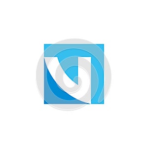 Letter v square blue negative space logo vector