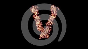 letter V with strong goldish shine - lux gems font, isolated - object 3D rendering