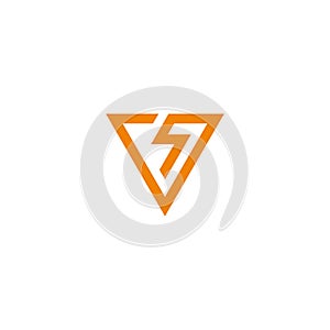 letter v thunder triangle electric logo vector