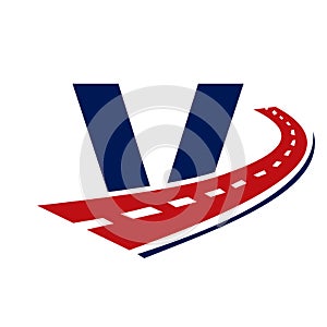 Letter V Transport Logo. V Letter Road Logo Design Transportation Sign Symbol