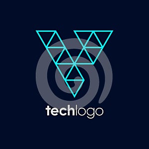 Letter V Triangle Polygon Tech Logo