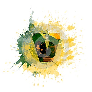 letter V typography design, dark green and yellow ink splash grunge watercolor splatter, isolated on white, grungy backgro photo