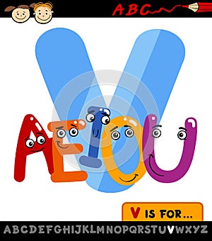 Letter v with vowels cartoon illustration