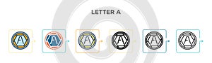 Letter a vector icon in 6 different modern styles. Black, two colored letter a icons designed in filled, outline, line and stroke