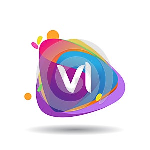 Letter VI logo with colorful splash background, letter combination logo design for creative industry, web, business and company