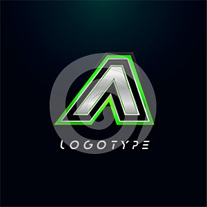 Letter A for video game logo and super hero monogram. Sport gaming emblem, bold futuristic letter with sharp angles and