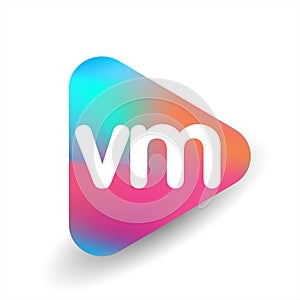 Letter VM logo in triangle shape and colorful background, letter combination logo design for business and company identity