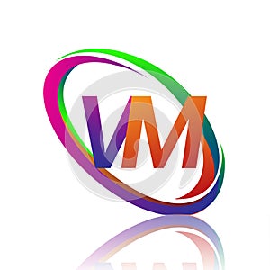 letter VM logotype design for company name colorful swoosh. vector logo for business and company identity