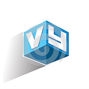 Letter VY logo in hexagon shape and blue background, cube logo with letter design for company identity photo