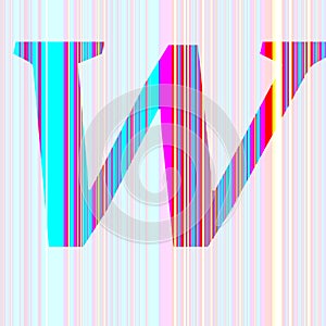 Letter w of the alphabet made with stripes with colors purple, pink, blue, yellow