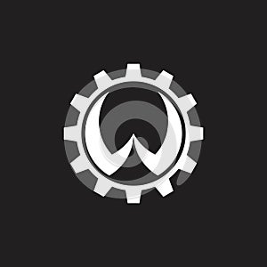 Letter w cog machine design logo vector