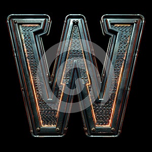 Letter W in a dark and futuristic Style. W Front Facing and isolated in black Background