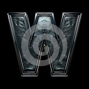 Letter W in a dark and futuristic Style. W Front Facing and isolated in black Background