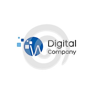 Letter W digital logo, Technology and digital logotype