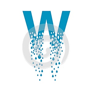 The letter W dissolves into droplets. Drops of liquid fall out as precipitation. Destruction effect. Dispersion photo