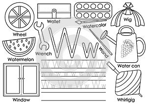 Letter W. Education for children. Learning English alphabet