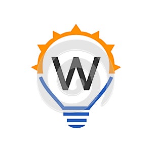 Letter W Electric Logo, Letter W With Light Bulb Vector Template. Eco Energy Power Electricity, Think Idea, Inspiration, Energy