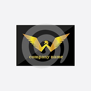 Letter w elegant logo illustration of a golden bird wing. vector design