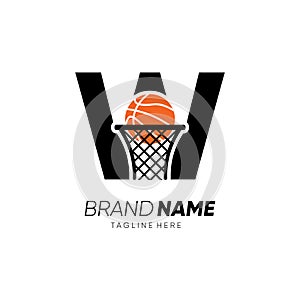 Letter W Initial Basketball Logo Design Vector Icon Graphic Emblem Illustration