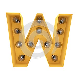 Letter W light sign yellow vintage. 3D rendering