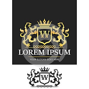 Letter W Lion Logo Luxury Heraldic emblem