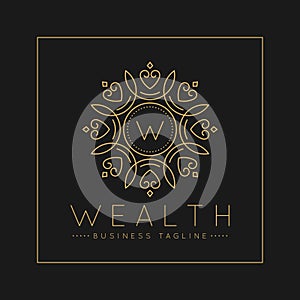 Letter W Logo with classic and Luxurious line art ornament style vector
